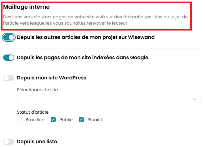 Config pour Article avec maillage interne par Wisewand
